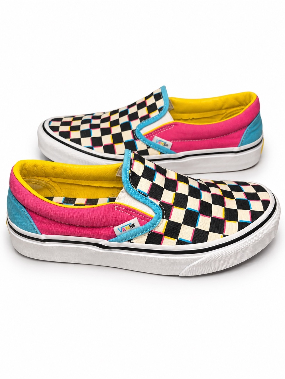 Vans Classic Slip-On Checkerboard Blue Pink Yellow Multicolor Sneakers